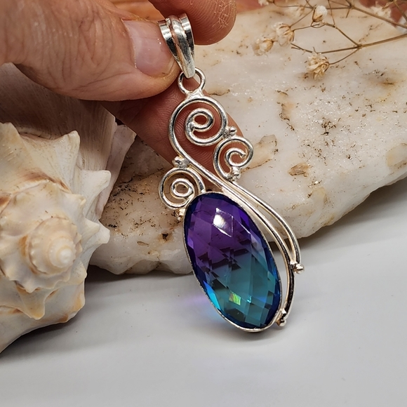 Purple Ametrin Stone Silver Pendant - Picture 2 of 8